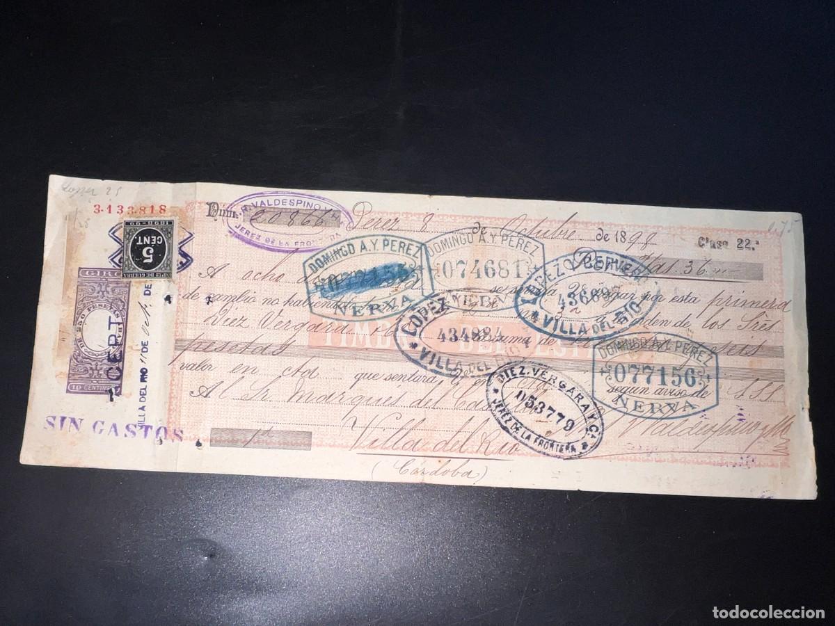 Militaria: LETRA DE CAMBIO CON SELLO DE IMPUESTO DE GUERRA. A.R. VALDESPINO Y HNOS. JEREZ, 1898