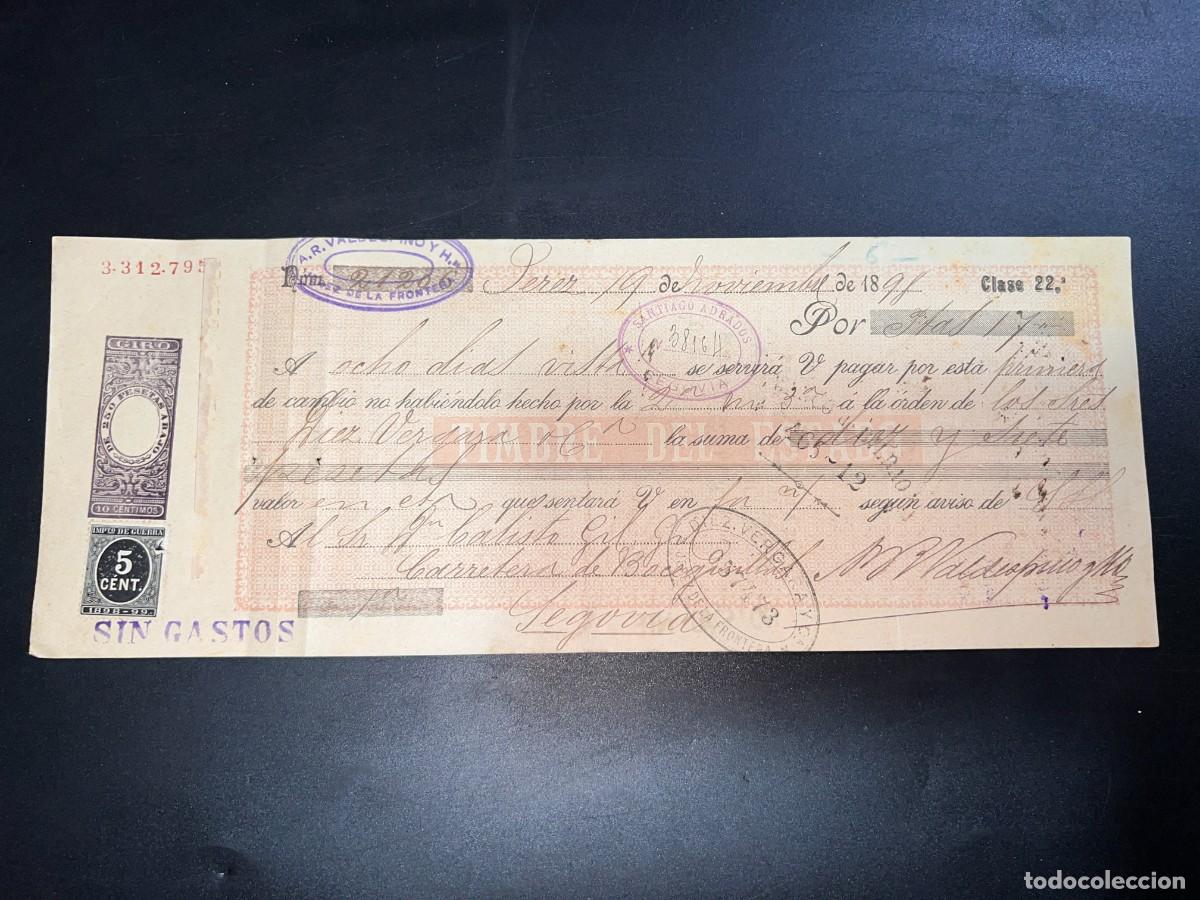 Militaria: LETRA DE CAMBIO CON SELLO DE IMPUESTO DE GUERRA. A.R. VALDESPINO Y HNOS. JEREZ, 1898