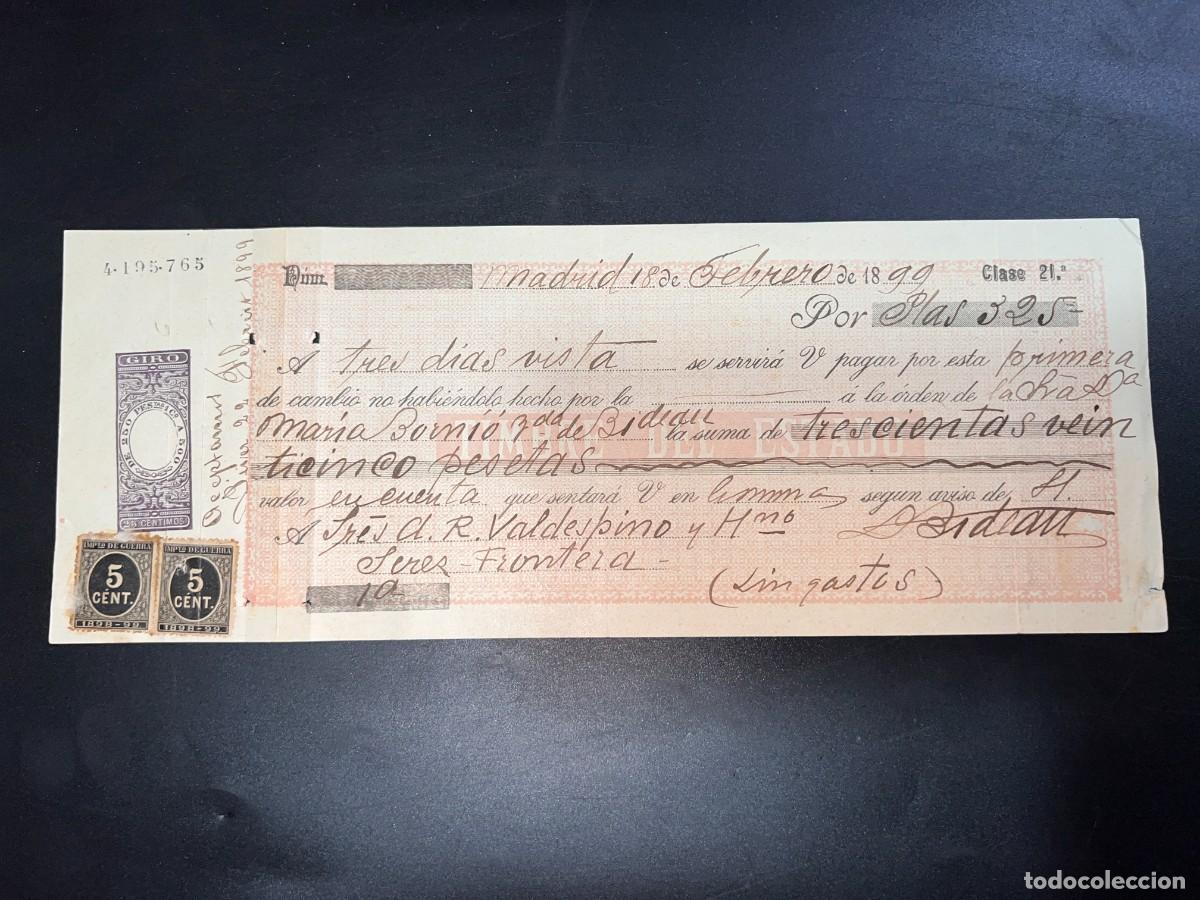 Militaria: LETRA DE CAMBIO CON SELLO DE IMPUESTO DE GUERRA. MADRID, 1899