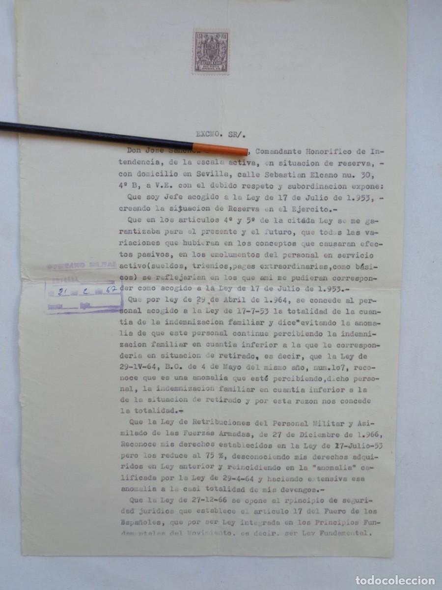 Militaria: CARTA DE COMANDANTE DE INTENDENCIA A FRANCISCO FRANCO JEFE DEL ESTADO. SEVILLA, 1967