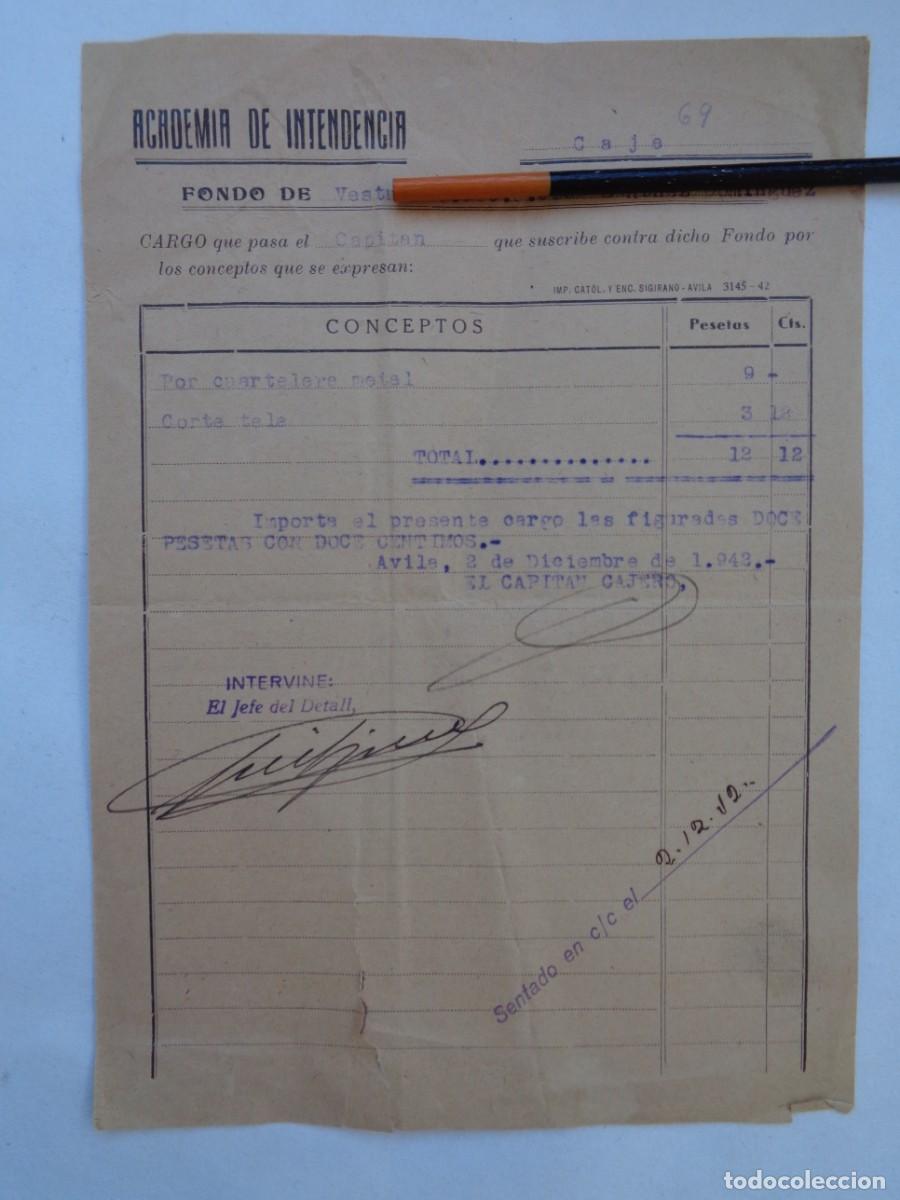 Militaria: ACADEMIA DE INTENDENCIA : FACTURA DE EQUIPACION DE CADETE. AVILA, 1942