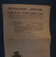 Militaria: RV. DOCUMENTO CONCEDIENDO LICENCIA PARA TRAFICAR POR LAS COSTAS Y PUERTOS. 1856. PALMA. BALEARES