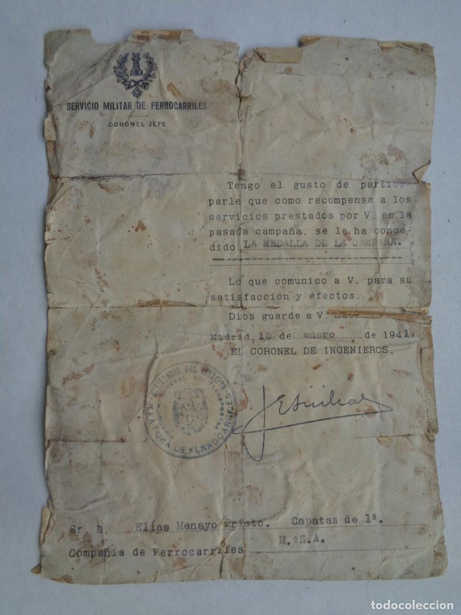 Militaria: SERVICIO MILITAR DE FERROCARRILES : CONCESION MEDELLA DE LA CAMPA&Ntilde;A A CAPATAZ DE 1&ordf;. MADRID 1941
