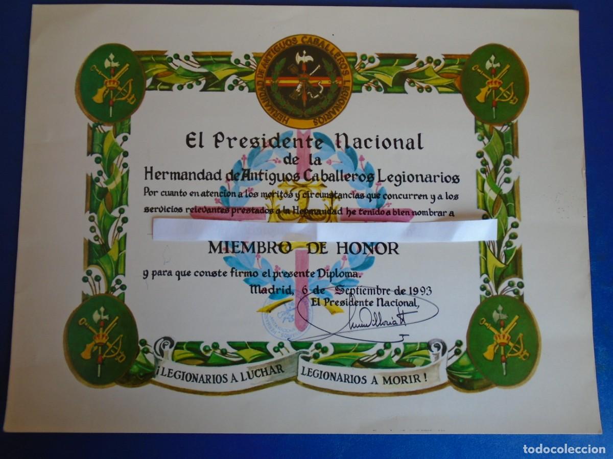 Militaria: (MI-230223)TITULO MIENBRO DE HONOR HERMANDAD DE ANTIGUOS CABALLEROS LEGIONARIOS