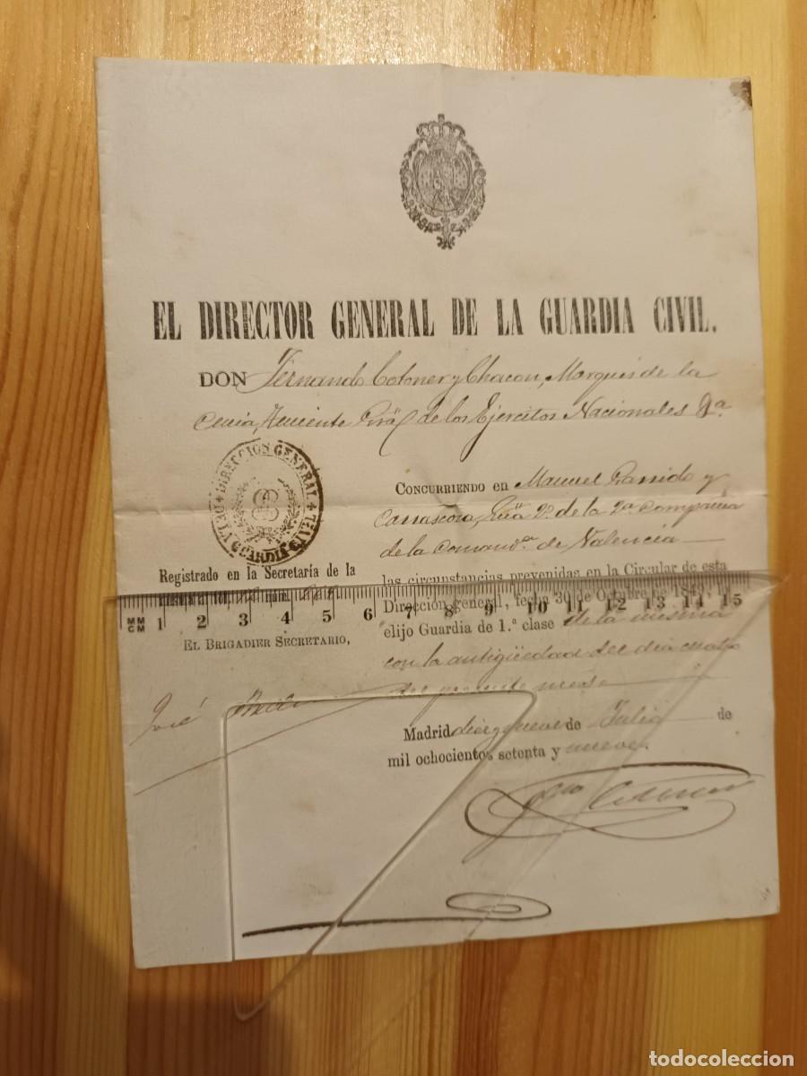 Militaria: Nombramiento de la Guardia Civil de guardia de 1&ordf; clase a&ntilde;o 1879