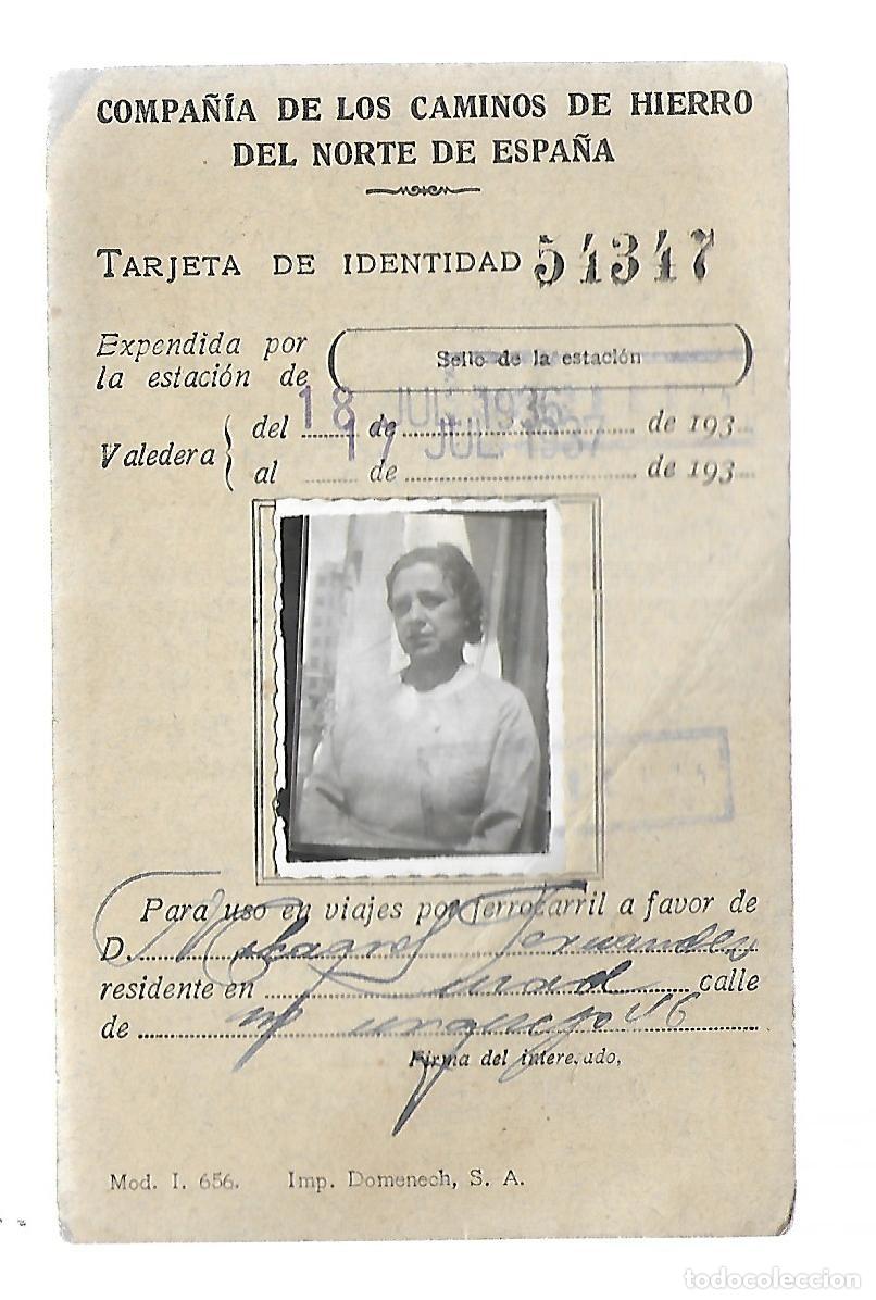 Military Antiques: COMPA&Ntilde;IA DE LOS CAMINOS DE HIERRO DEL NORTE DE ESPA&Ntilde;A - TARJETA DE IDENTIDAD 1936 - 1937