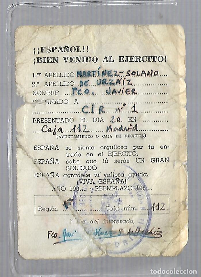 Military Antiques: TARJETA DE IDENTIDAD DEL EJERCITO ESPA&Ntilde;OL DEL CIR N&ordm;1 CAJA 112 MADRID A&Ntilde;OS 60