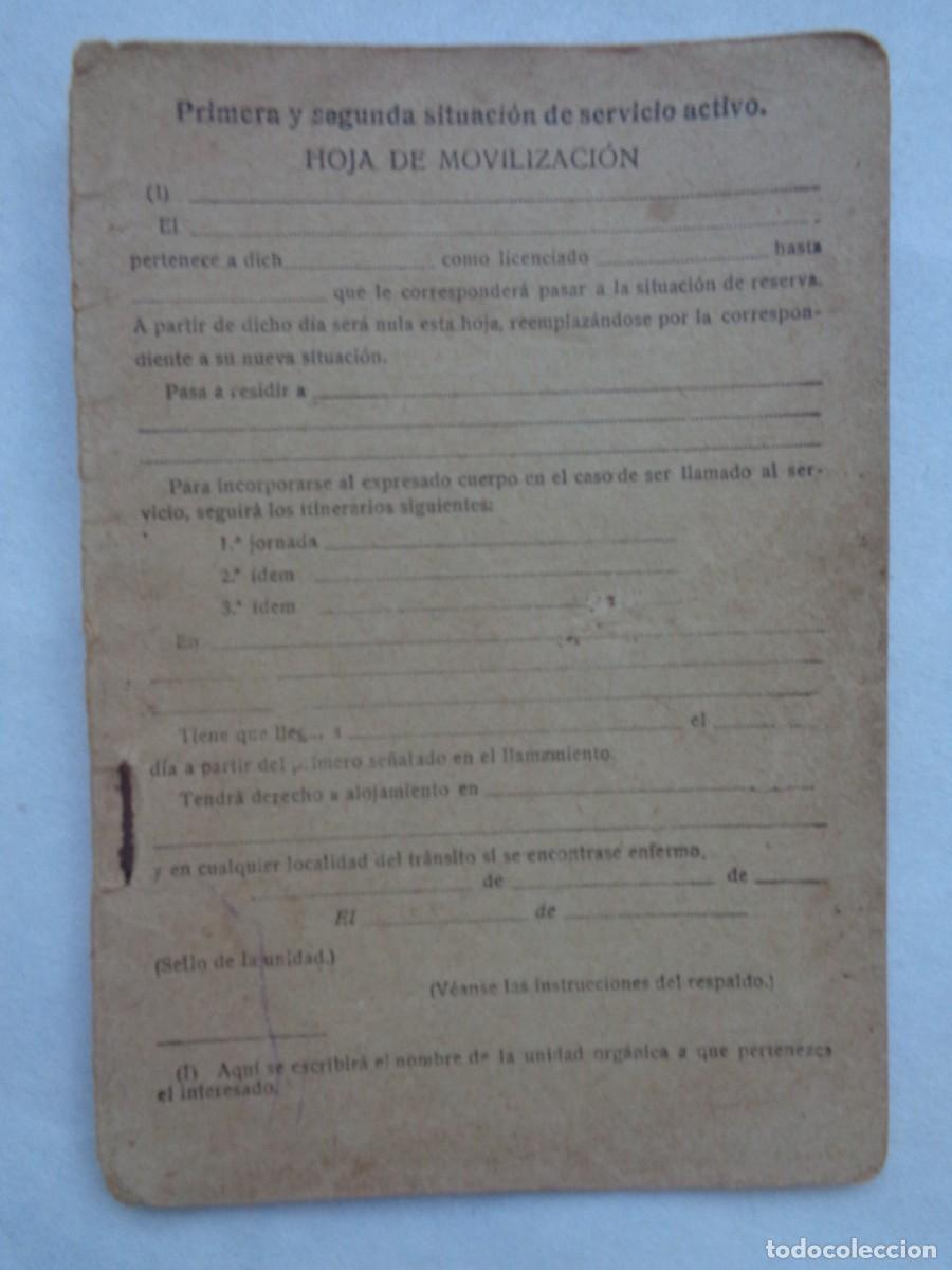 Militaria: DOCUMENTO MILITAR : HOJA DE MOVILIZACION , EPOCA DE ALFONSO XIII