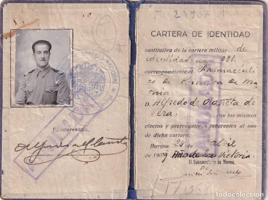 Militaria: Cartera de identidad, cartera militar. Ministerio defensa Nacional. 1939 Subsecretario Marina