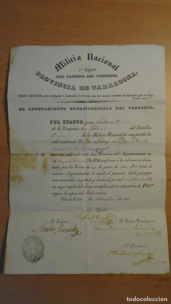 Military Antiques: DOCUMENTO DE LA MILICIA NACIONAL. 1839 Y 1841