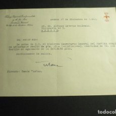 Militaria: FALANGE ESPAÑOLA 1942 CARTA RECIBO AGUINALDO DIVISION AZUL ALFONSO ESTEVAS. Lote 399888424