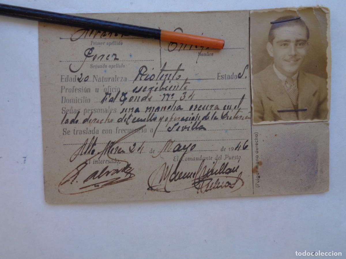 Military Antiques: GUARDIA CIVIL COMANDANCIA DE HUELVA : CARNET PROVISIONAL DE IDENTIDAD DE SE&Ntilde;OR DE RIOTINTO. 1946