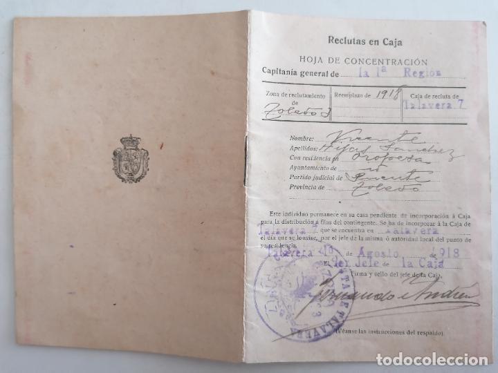 Military Antiques: RECLUTAS EN CAJA - HOJA DE CONCENTRACION, CAPITANIA GENERAL 1&ordf; REGION TALAVERA, AGOSTO 1918