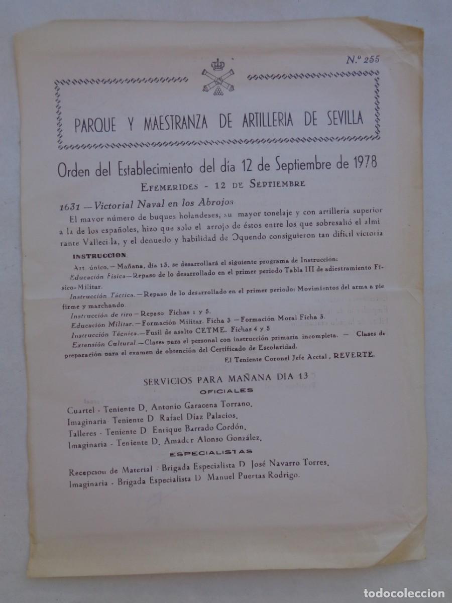 Military Antiques: PARQUE Y MAESTRANZA DE ARTILLERIA DE SEVILLA : ORDEN DEL DIA 12 SEPTIEMBRE 1978