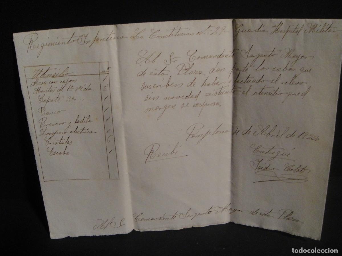 Militaria: parte relevo de guardia del hospital militar reg&ordm; infanteria constitucion n&ordm; 29 - pamplona a&ntilde;o 1922