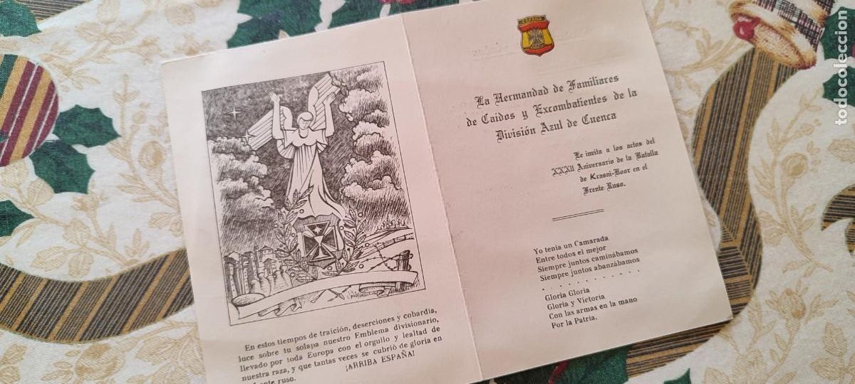 Militaria: Cartulina homenaje KRASNY BOR Divisi&oacute;n Azul Cuenca