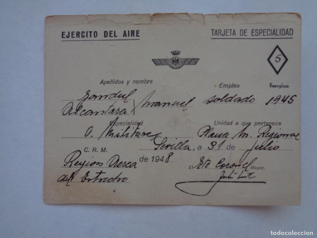 Military Antiques: AVIACION - EJERCITO DEL AIRE : TARJETA DE ESPECIALIDAD , OFICINAS MILITARES. SEVILLA, 1948