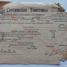 Militaria: FACTURA DE CONTRIBUCIÓN TERRITORIAL DEL AÑO 1938, TERUEL, CON ESCUDO REPUBLICANO. Lote 403056374