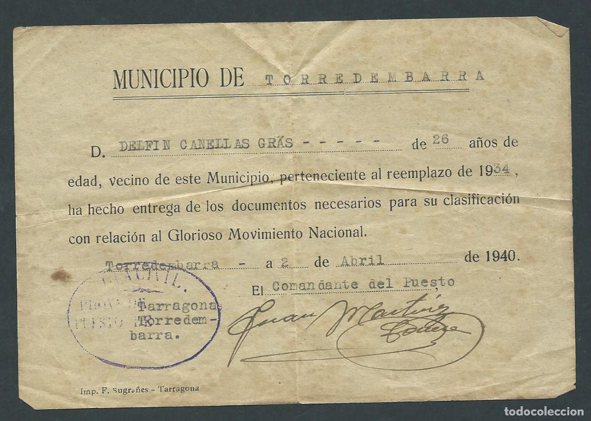 Military Antiques: antiguo documento militar movimiento nacional a&ntilde;o 1940 torredembarra firmado comandante
