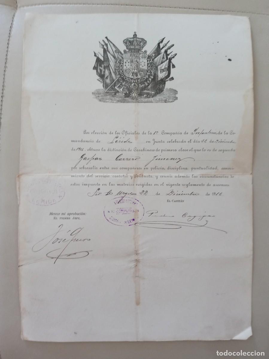 Militaria: CUERPO DE CARABINEROS COMANDANCIA DE LERIDA: ASCENSO A CARABINERO DE PRIMERA. SEO DE URGEL 1916