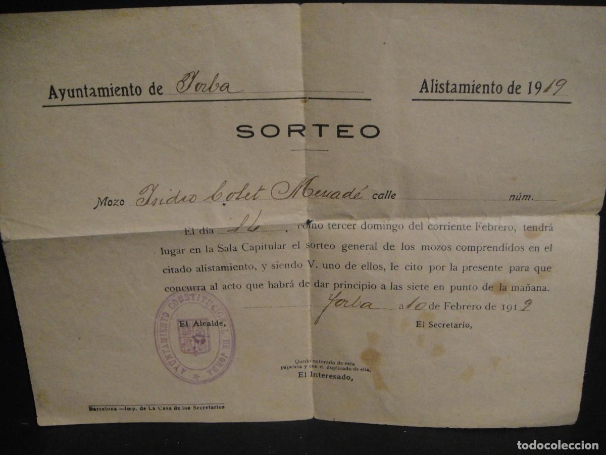 Military Antiques: notificacion para el sorteo de mozos para el servicio militar - jorba a&ntilde;o 1919