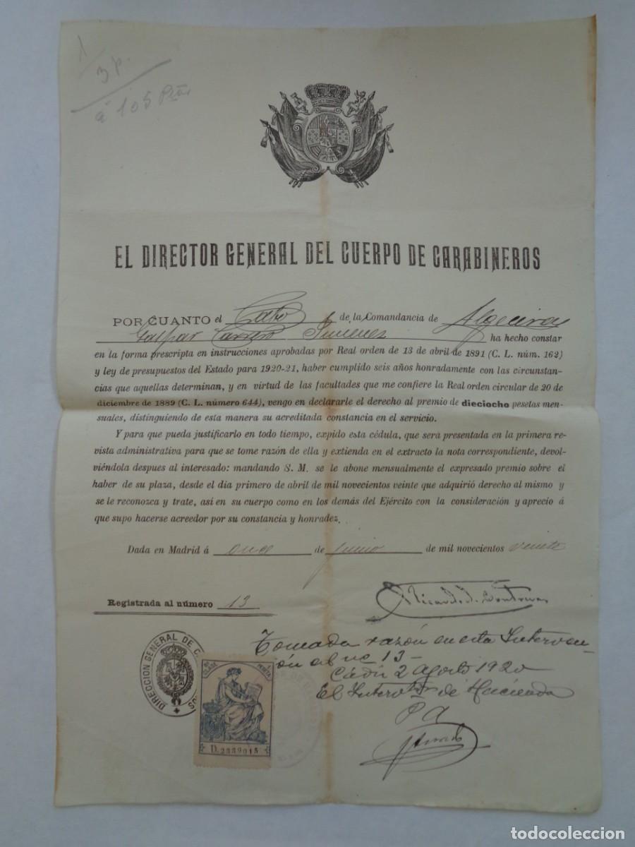 Militaria: DIRECCION GENERAL CUERPO CARABINEROS : PREMIO A CABO DE COMANDANCIA ALGECIRAS. MADRID, 1920 . VI&Ntilde;ETA