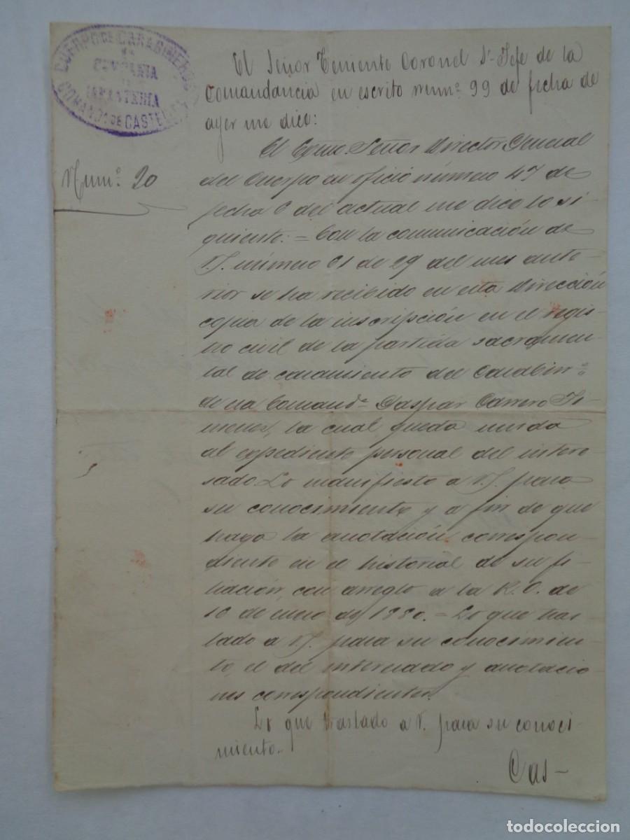 Military Antiques: CUERPO CARABINEROS - COMANDANCIA CASTELLON: NOTA MANUSCRITA SOBRE CARABINERO. CASTELLON, 1912