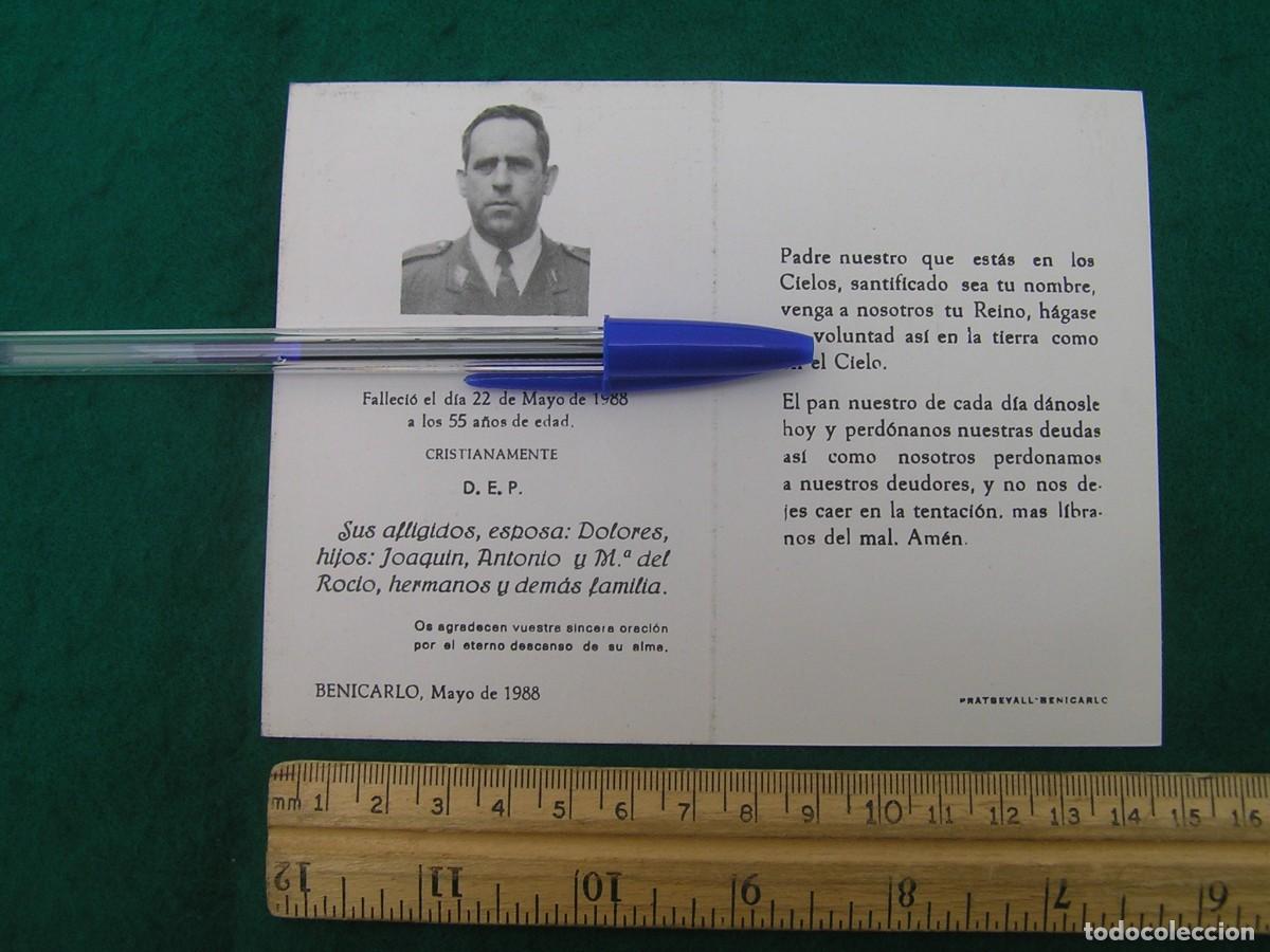 Militaria: Esquela de un militar espa&ntilde;ol, oficial. A&ntilde;o 1988. Benicarl&oacute;, Castell&oacute;n.