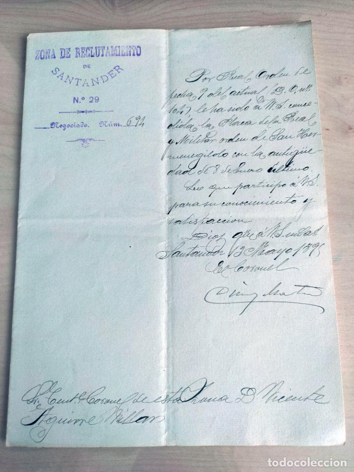 Militaria: Zona Reclutamiento Santander n&ordm; 29. Concesi&oacute;n Placa Orden de San Hermenegildo. 1895