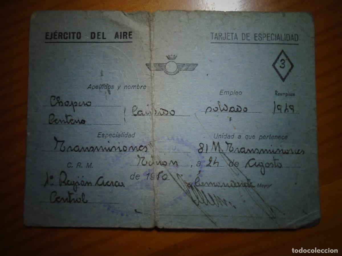 Militaria: EJERCITO DEL AIRE.TARJETA DE ESPECIALIDAD.1&ordf;REGI&Oacute;N AEREA CENTRAL.TRANSMISIONES.1949.