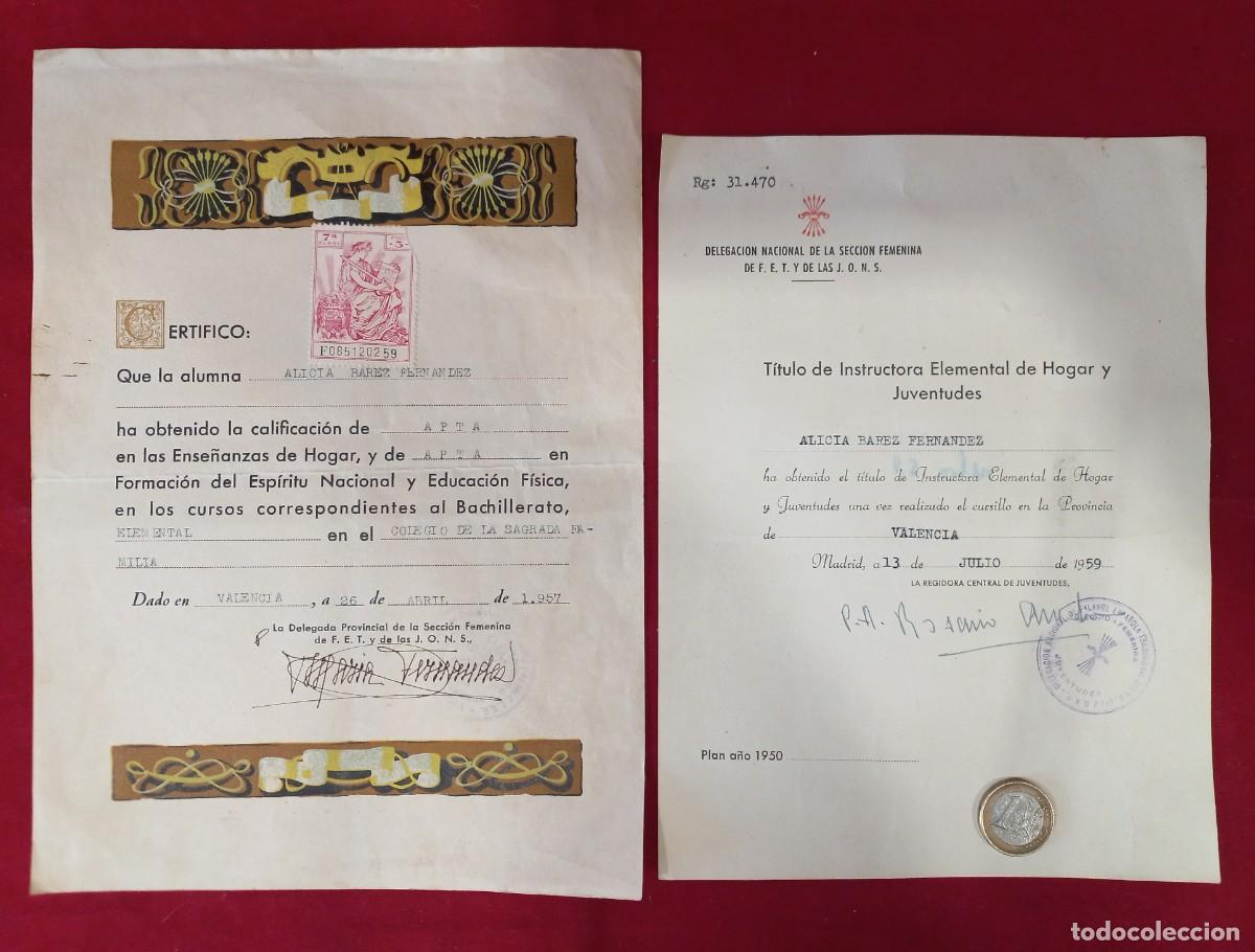Militaria: TITULO DE INSTRUCTORA DELEGACION NACIONAL DE LA SECCION FEMENINA DE F.E.T. Y J.O.N.S. - A&Ntilde;OS 50