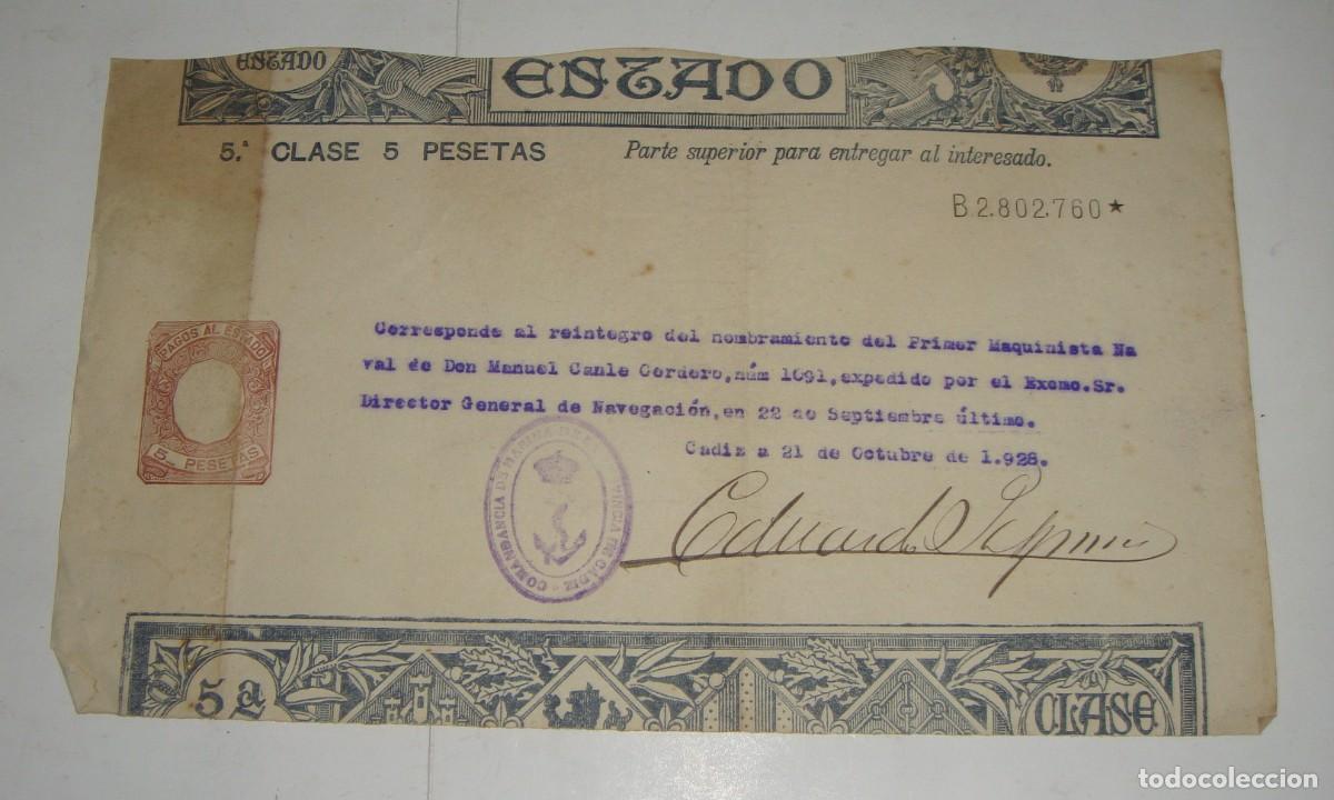 Militaria: Reintegro del Nombramiento del Primer Maquinista. 1928
