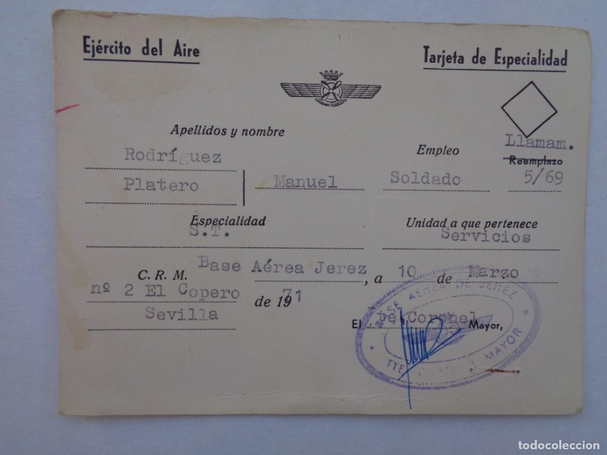 Militaria: AVIACION - TARJETA DE ESPECIALIDAD : S.T. SERVICIOS. BASE AEREA DE JEREZ , 1971