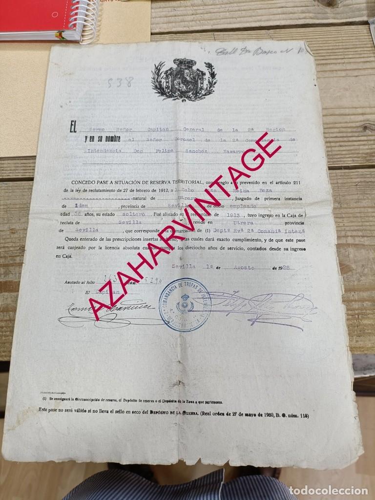 Militaria: COMANDANCIA DE TROPAS DE INTENDENCIA,PASE SITUACI&Oacute;N DE RESERVA, SEVILLA, 1928