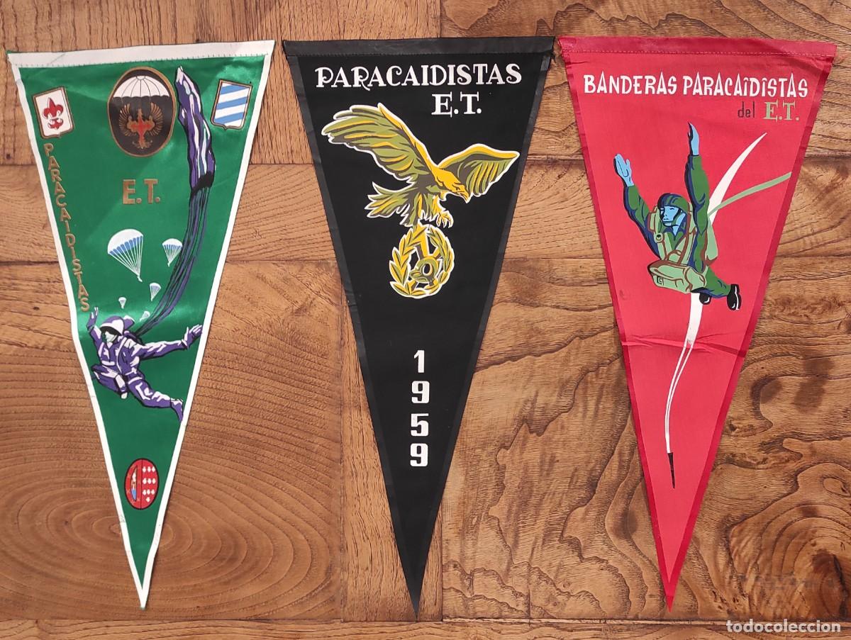 Militaria: Lote 3 Banderines Distintos de - Paracaidistas del Ej&eacute;rcito de Tierra - A&ntilde;os 50-60 Excelente Estado