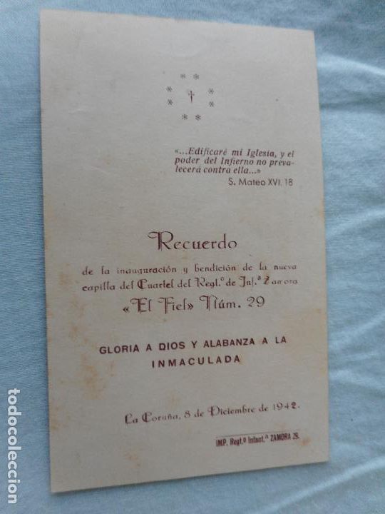 Military Antiques: RECUERDO INAUGURACION Y BENDICION CAPILLA CUARTEL RGTO INFANTERIA ZAMORA EL FIEL N&ordm; 29 CORU&Ntilde;A 1942