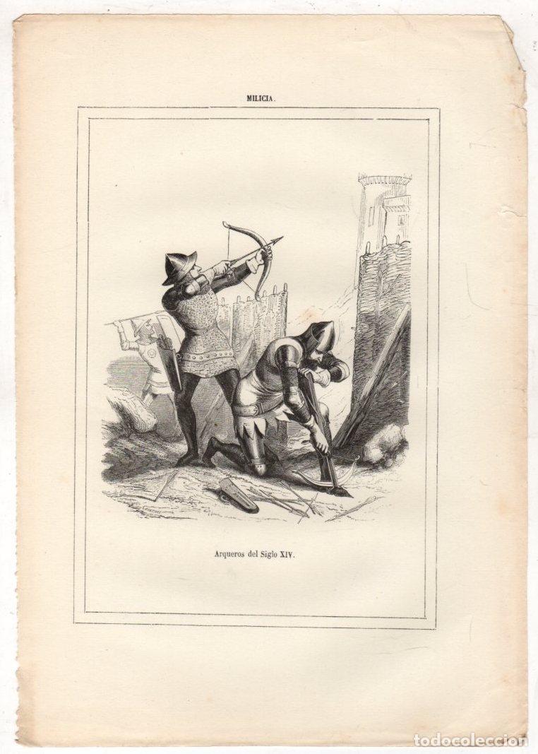 Militaria: LITOGRAFIA MILICIA. ARQUEROS DEL SIGLO XIV