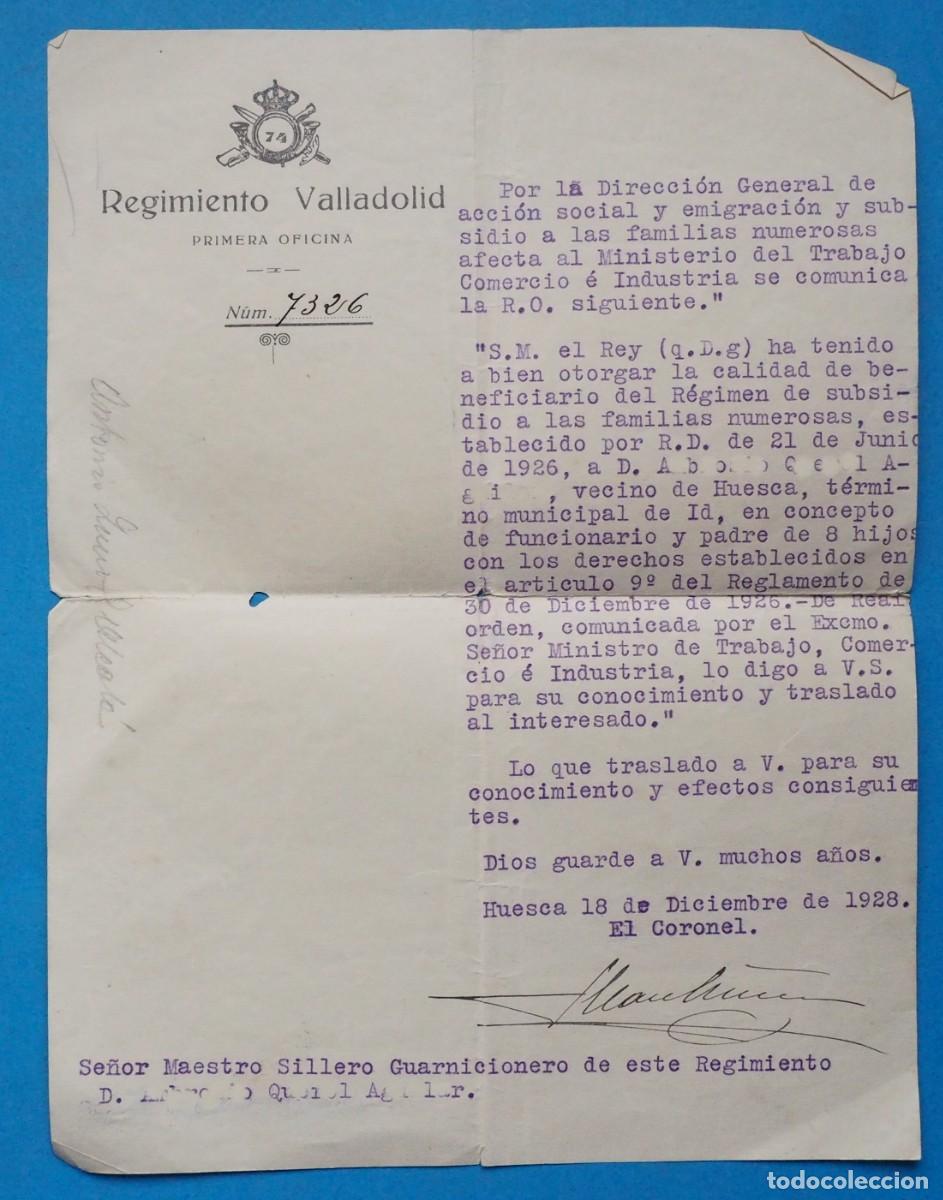 Militaria: DOCUMENTO MILITAR. REGIMIENTO VALLADOLID- HUESCA. A&Ntilde;O 1928