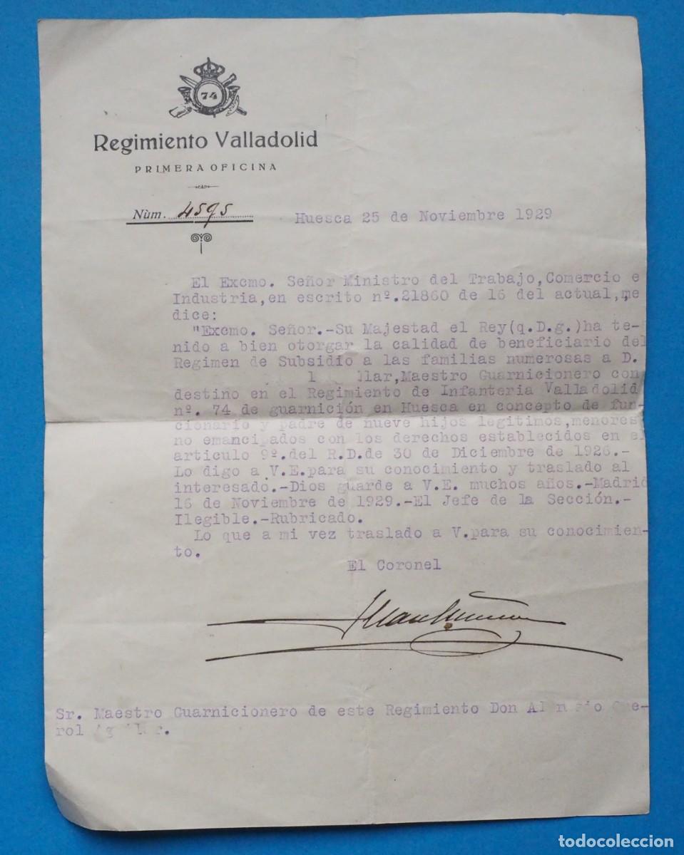 Militaria: DOCUMENTO MILITAR. REGIMIENTO VALLADOLID- HUESCA. A&Ntilde;O 1929