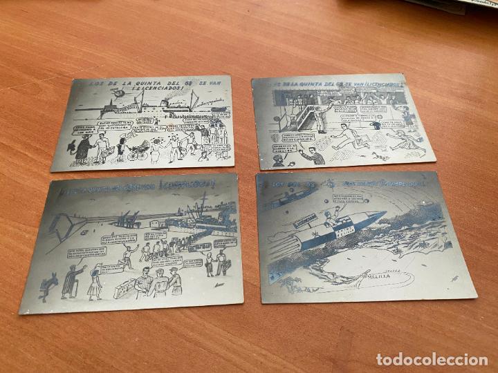 Militaria: LOTE 4 TRAJETAS HUMORISTICAS LICENCIADOS QUINTA 63 MELILLA (COIB221)