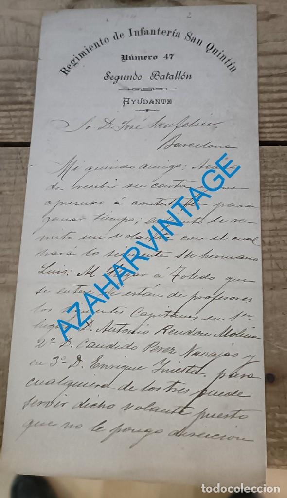 Militaria: OLOT, 1896, CARTA MEMBRETE REGIMIENTO DE INFANTERIA SAN QUINTIN NUMERO 47