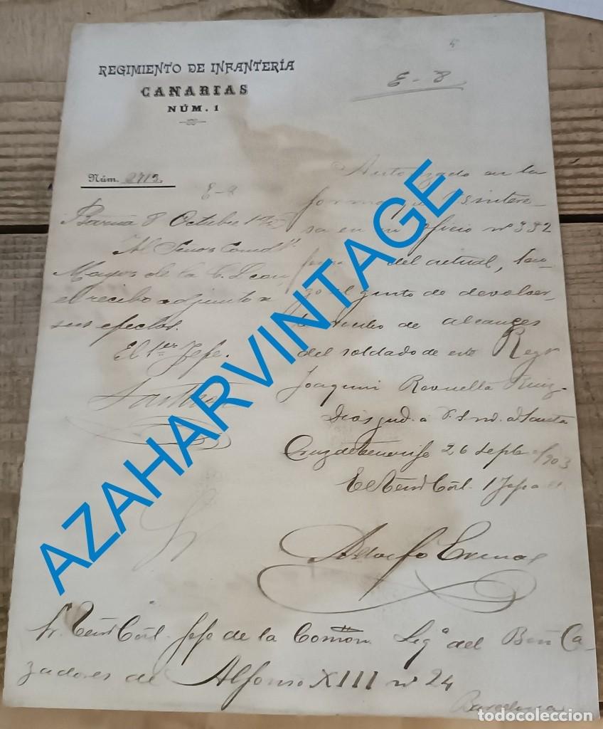 Militaria: SANTA CRUZ DE TENERIFE, 1903, CARTA MEMBRETE REGIMIENTO DE INFANTERIA CANARIAS NUM.1