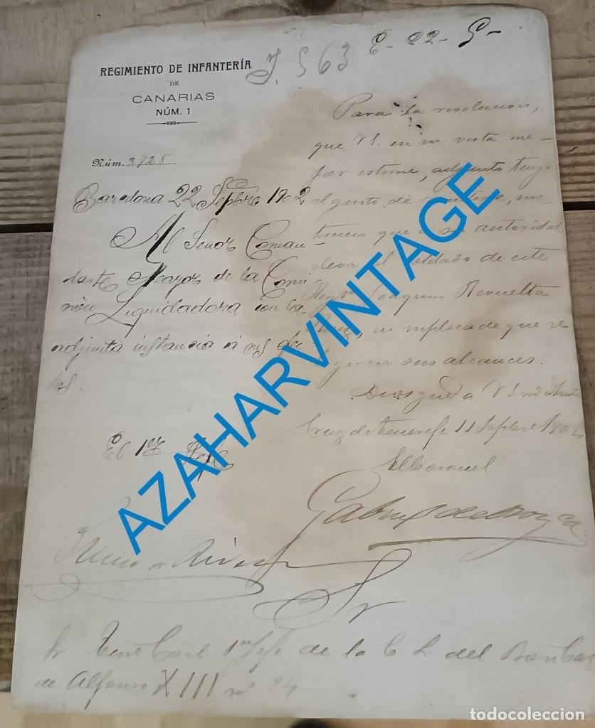Militaria: SANTA CRUZ DE TENERIFE, 1902, CARTA MEMBRETE REIGIMIENTO DE INFANTERIA CANARIAS NUM.1