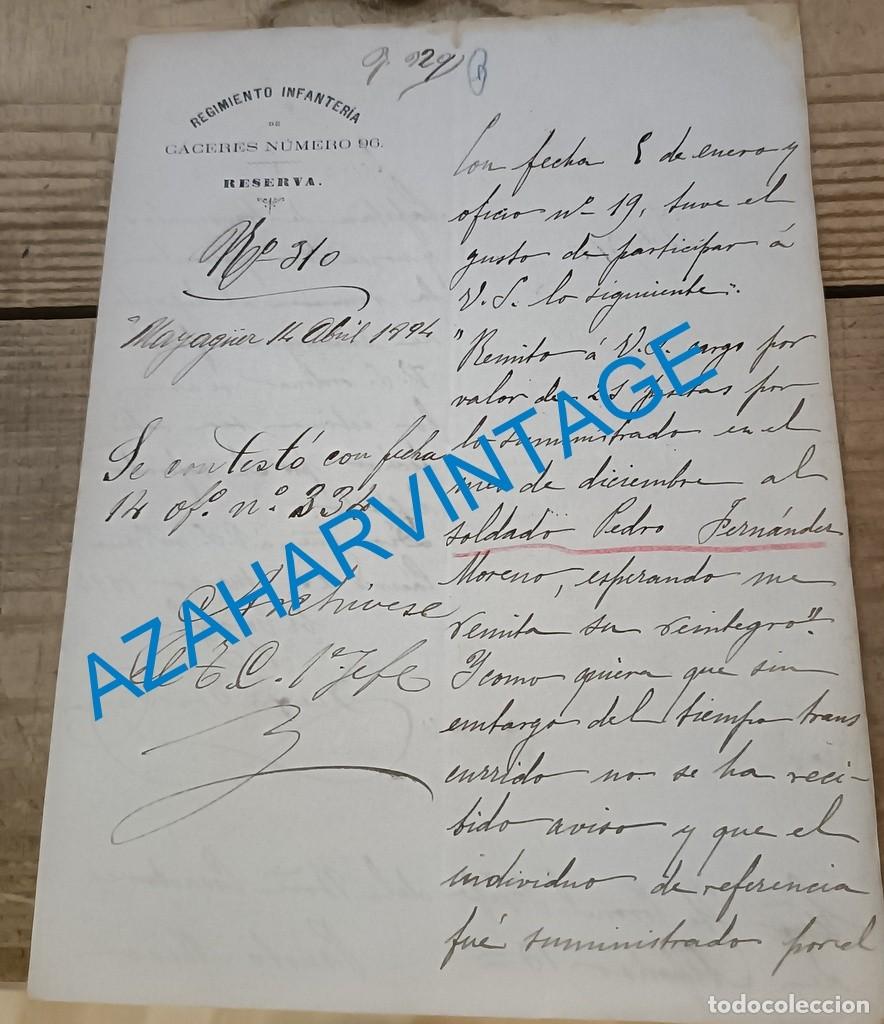 Militaria: 1894, CARTA MEMBRETE REG.INFANTERIA CACERES 96, DESTINADA A CORONEL EN MAYAGUEZ, PUERTO RICO