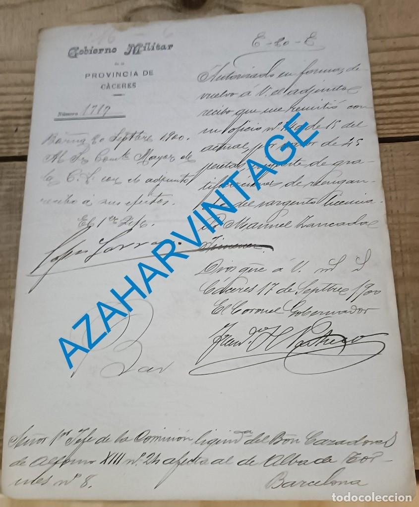 Militaria: CACERES, 1900, CARTA MEMBRETE GOBIERNO MILITAR PROVINCIA DE CACERES, FIRMA CORONEL GOBERNADOR