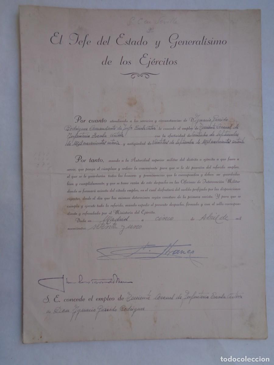 Militaria: ASCENSO A TENIENTE CORONEL DE COMANDANTE DE INFANTERIA. MADRID, 1971 . FIRMA FRANCO ( DE TAMPON )