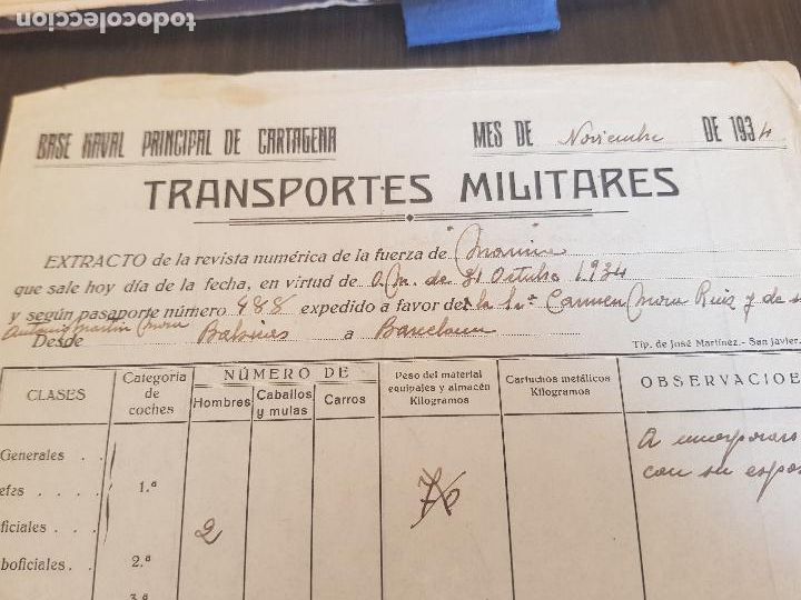 Militaria: 1934 BASE NAVAL PRINCIPAL DE CARTAGENA-TRANSPORTES MILITARES