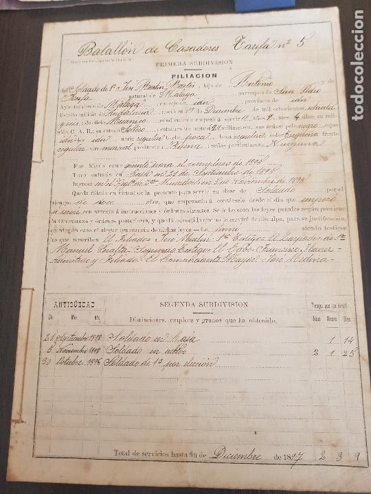 Militaria: 1897 BATALLON DE CAZADORES TARIFA N&ordm;5 MERITOS DE GUERRA EN CUBA 7 PAGINAS
