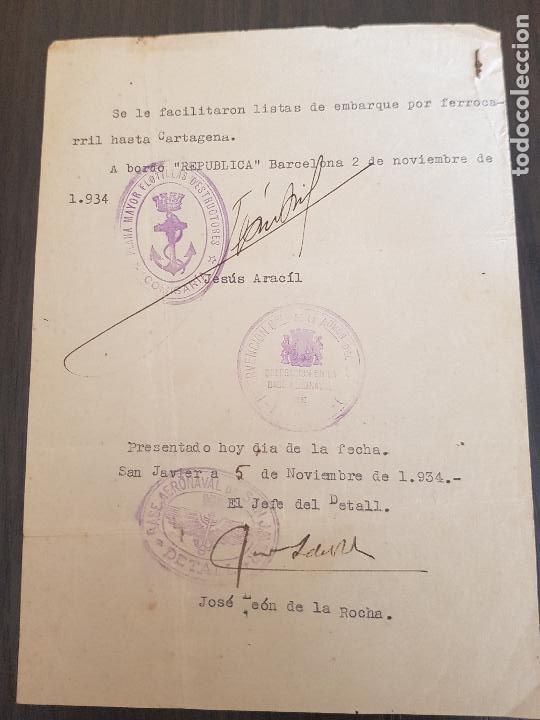 Militaria: 1934 EMBARQUE HASTA CARTAGENA A BORDO (republica)