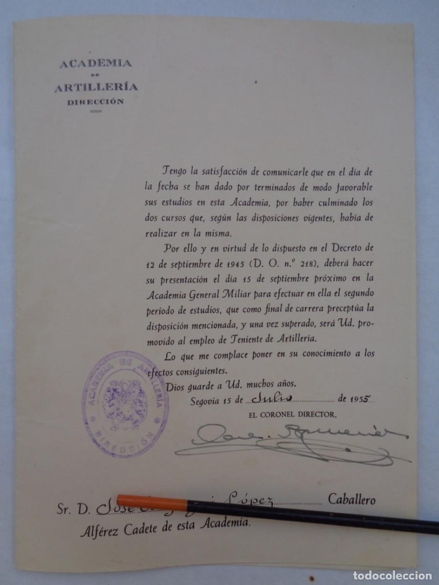 Militaria: ACADEMIA DE ARTILLERIA : NOTIFICACION APROBADO CURSO DE CABALLERO CADETE . SGOVIA , 1955